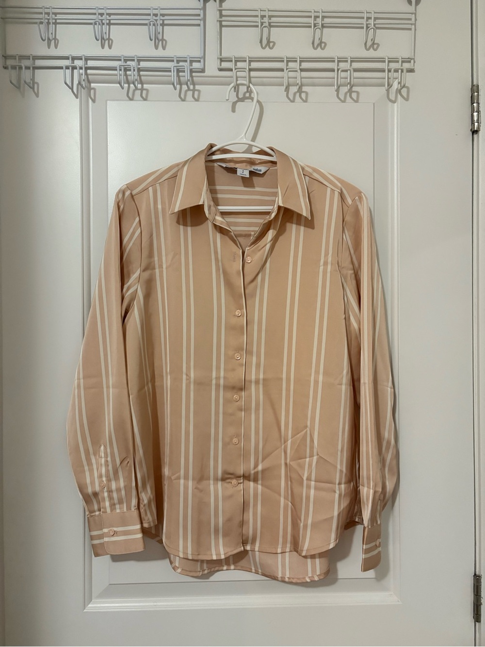 Old Navy Beige and White Striped Button-Up Blouse
